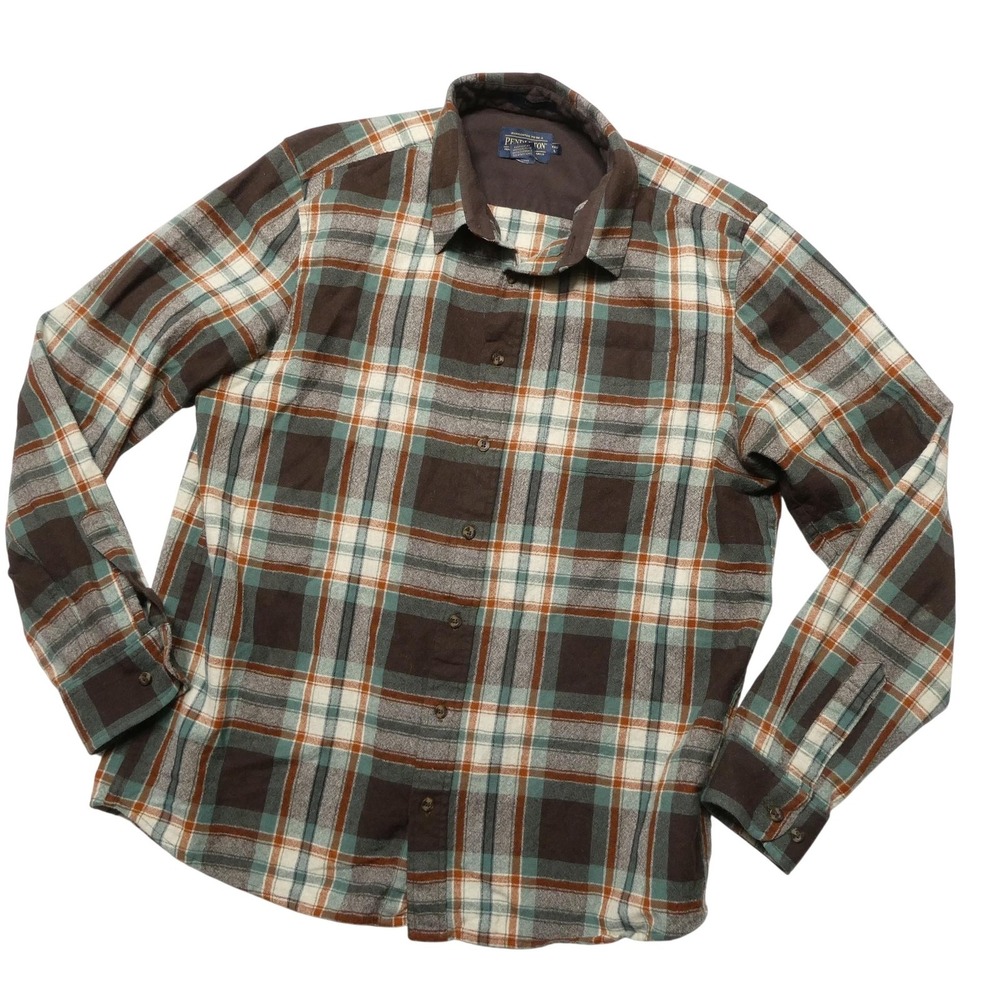 Pendleton Lodge Shirt Mens LT Brown Plaid Flannel Long Sleeve Button Up Casual